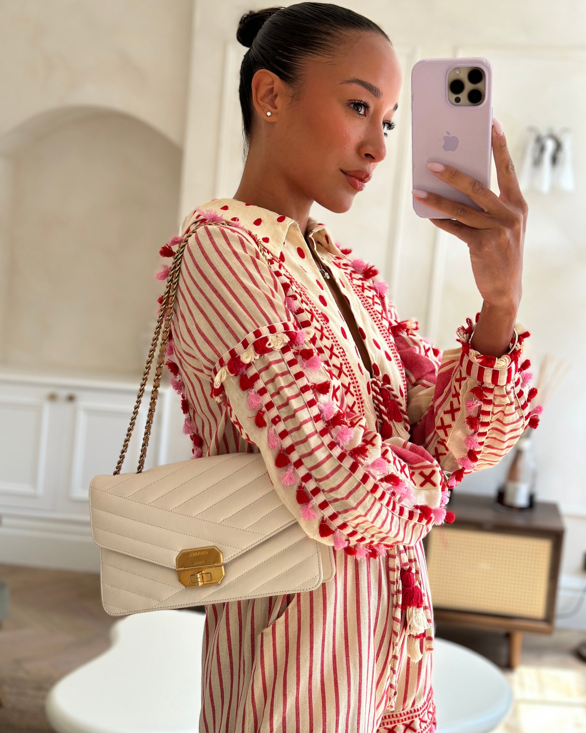 Chanel Cream Gabrielle Quilted Calfskin Handbag - Rovelle Bags