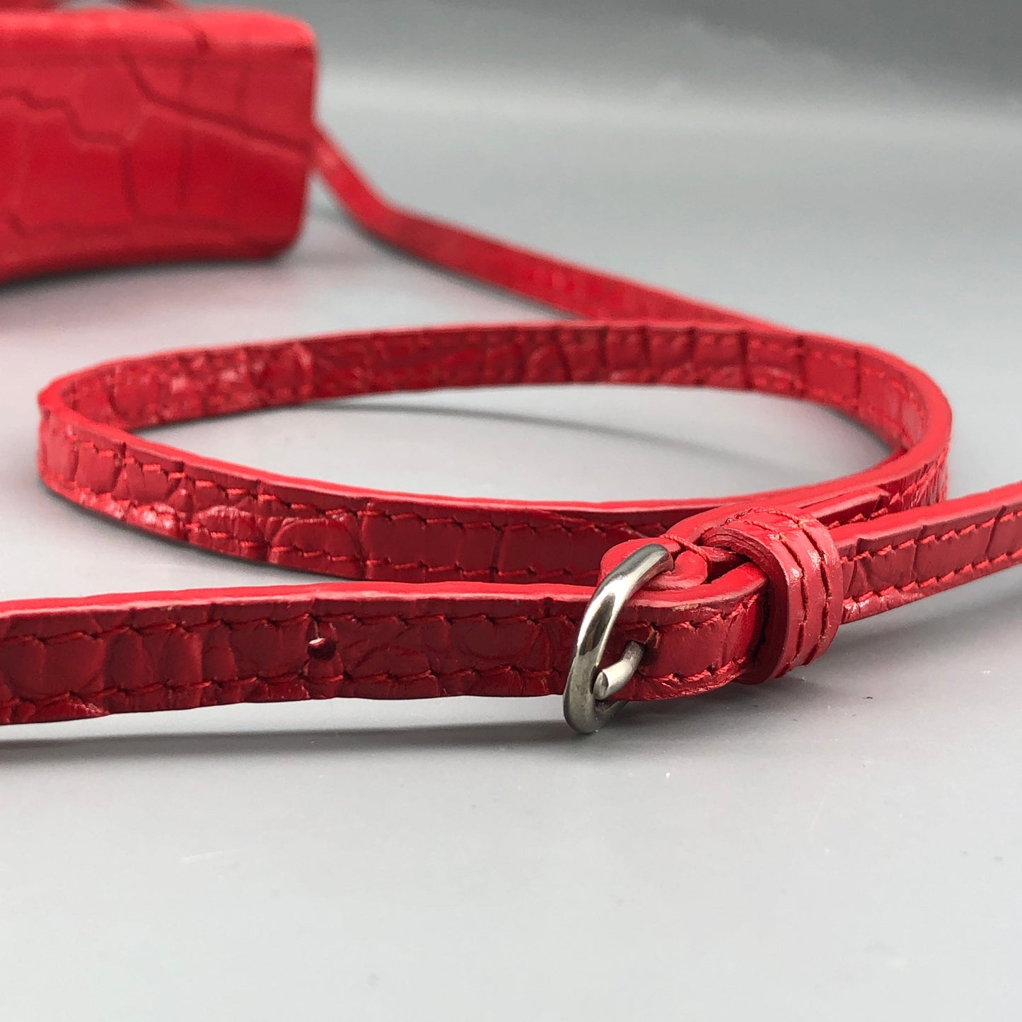 Balenciaga Red Croc Embossed Nano Hourglass Top Handle Bag