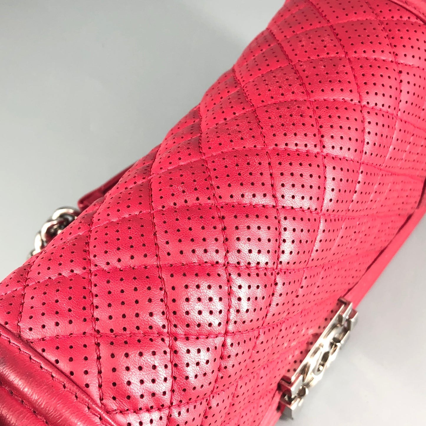 Chanel Boy Perforated Lambskin Quilted Shoulder Bag Hot Pink