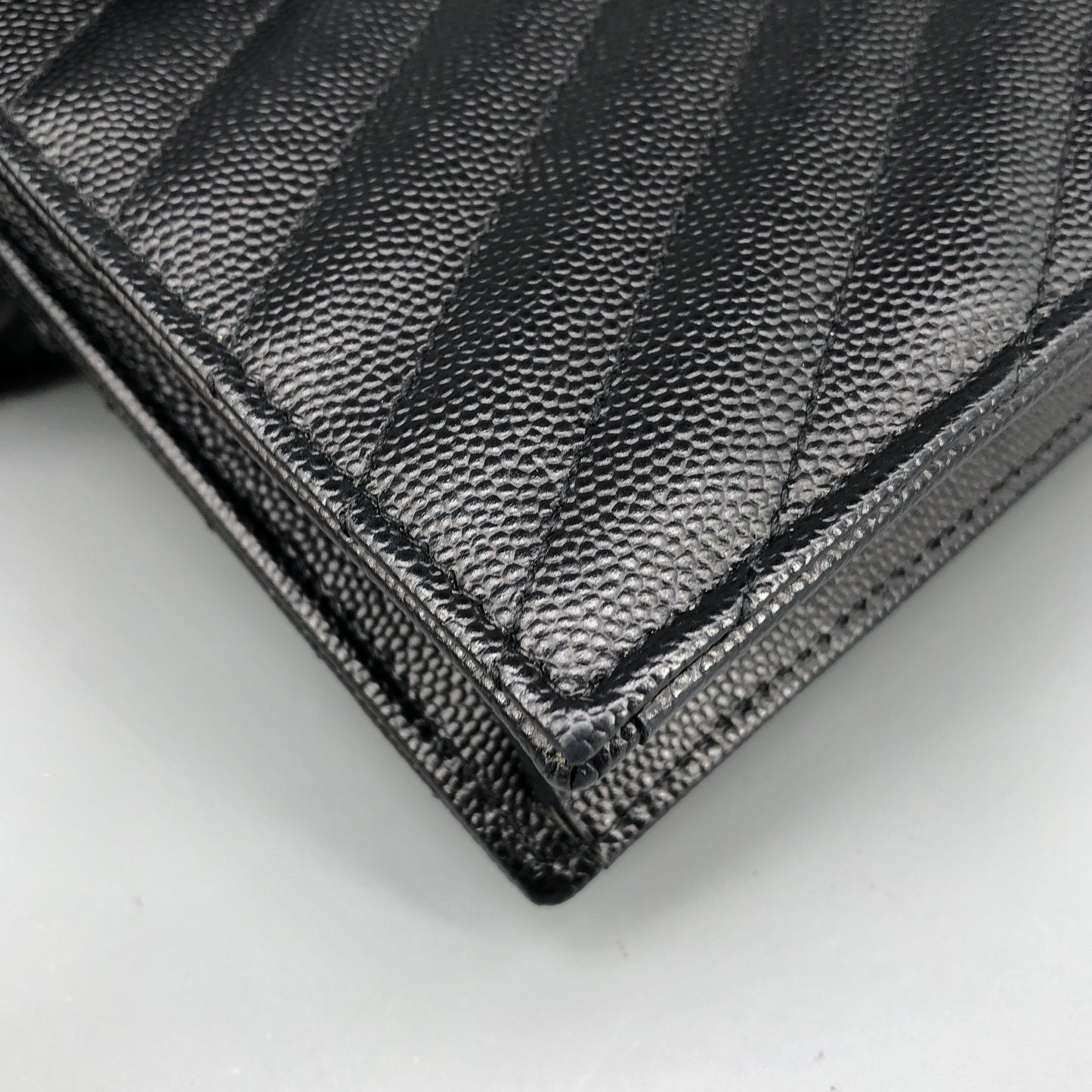 Saint Laurent Envelope Chevron Grain Leather Chain Shoulder Bag Black