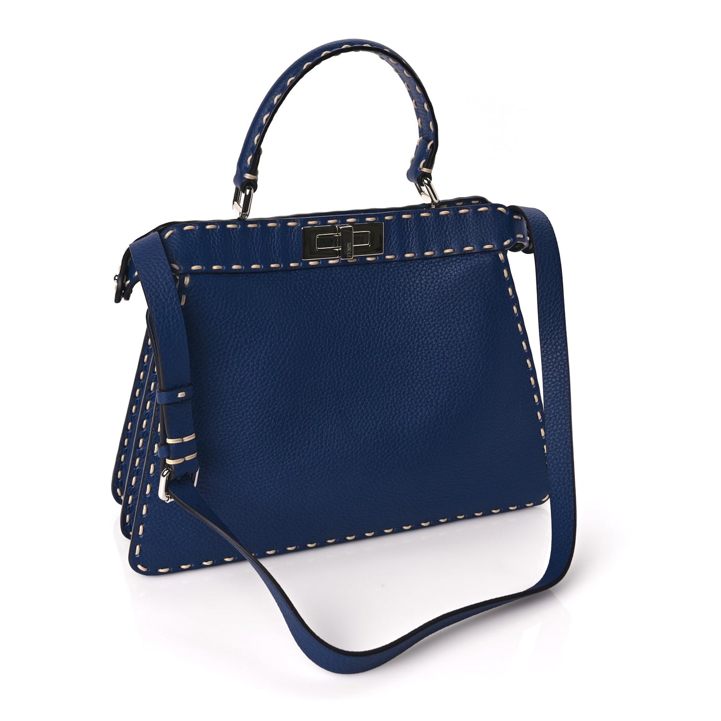 Fendi Vitello Granato Camoscio Selleria Macro Stitchings Medium Peekaboo I SEE U Satchel Blue Cyan