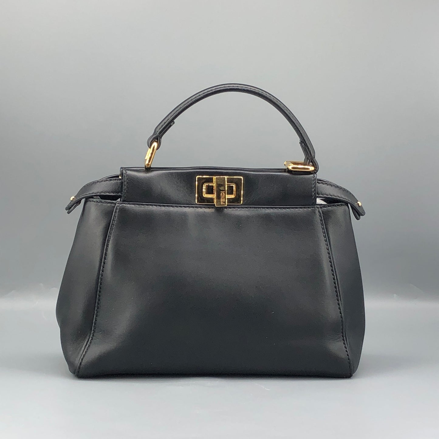 Fendi Mini Black Smooth Leather Peekaboo Handbag