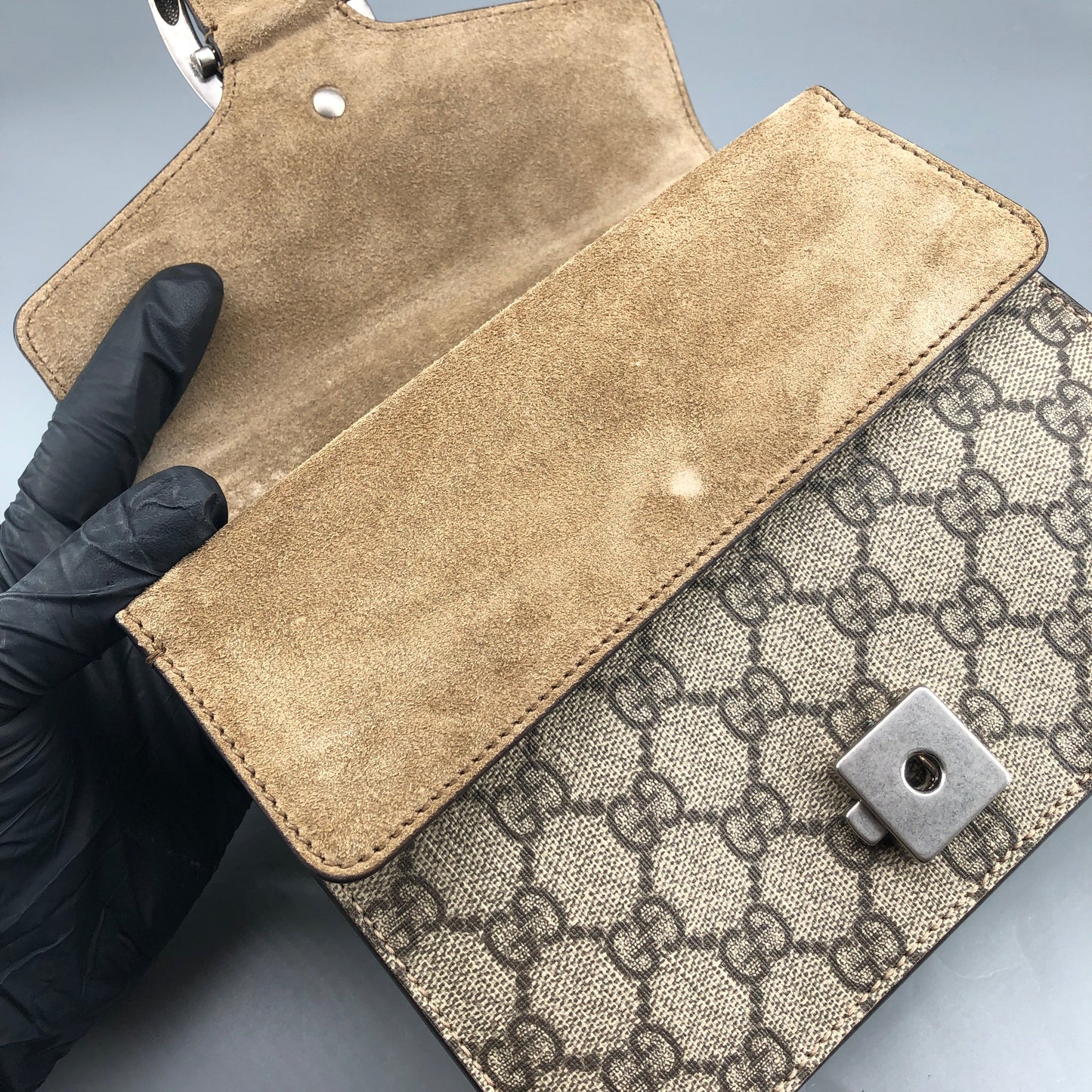 Gucci Dionysus GG Supreme Canvas Small Shoulder Bag Beige