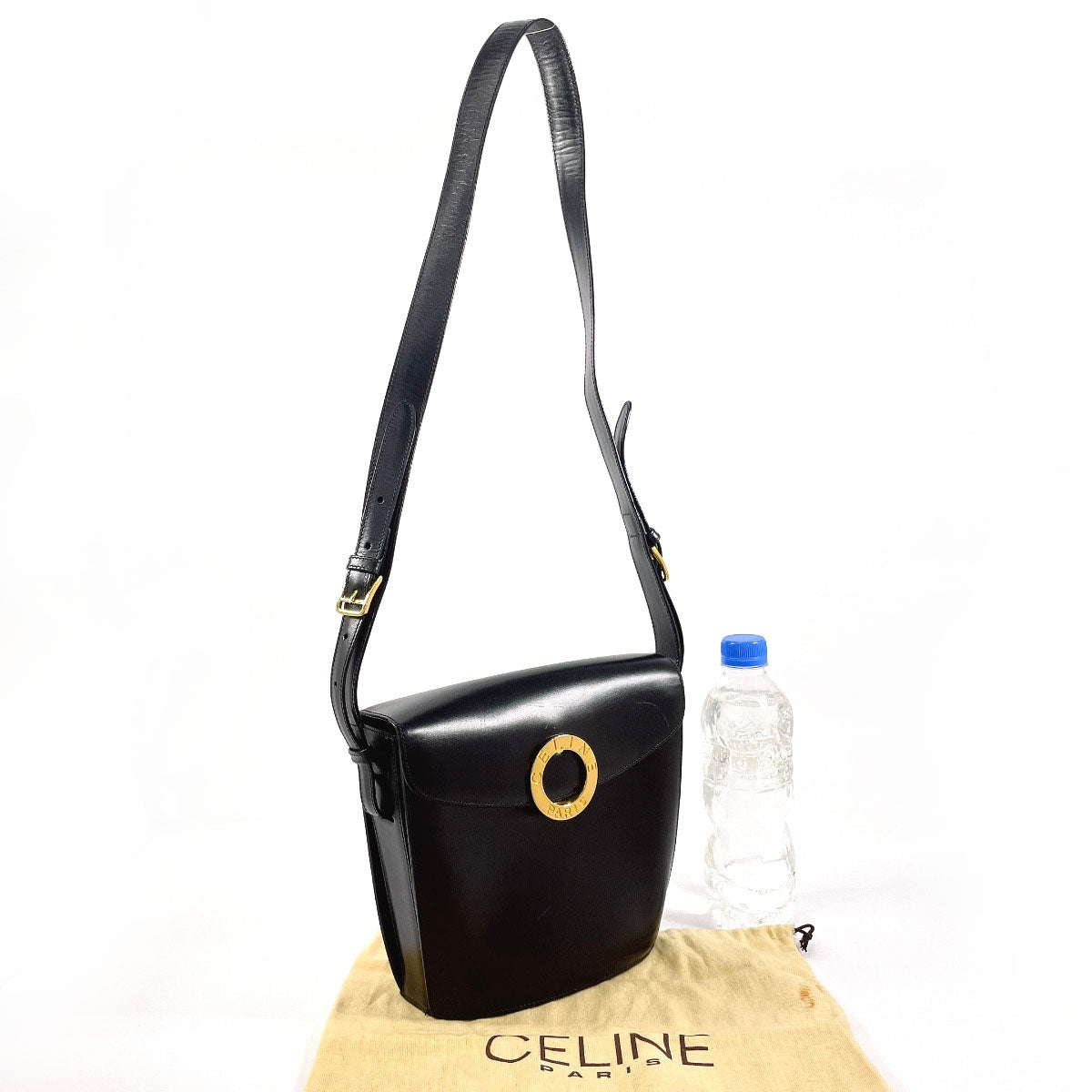 CELINE Shoulder Bag leather black Circle logo