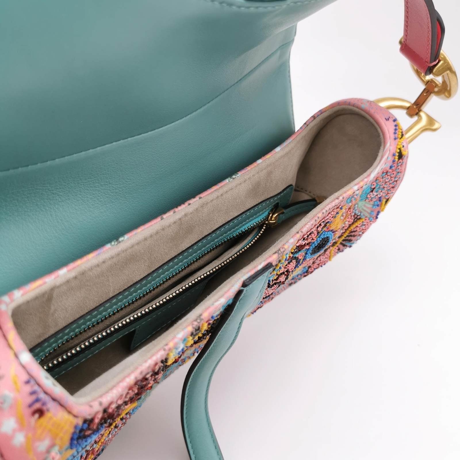 Christian Dior Saddle Medium Multicolor Beads and Calfskin Leather Shoulder Bag