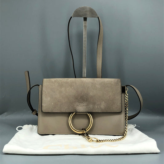Chloe Faye Medium Suede & Leather Shoulder Bag Beige