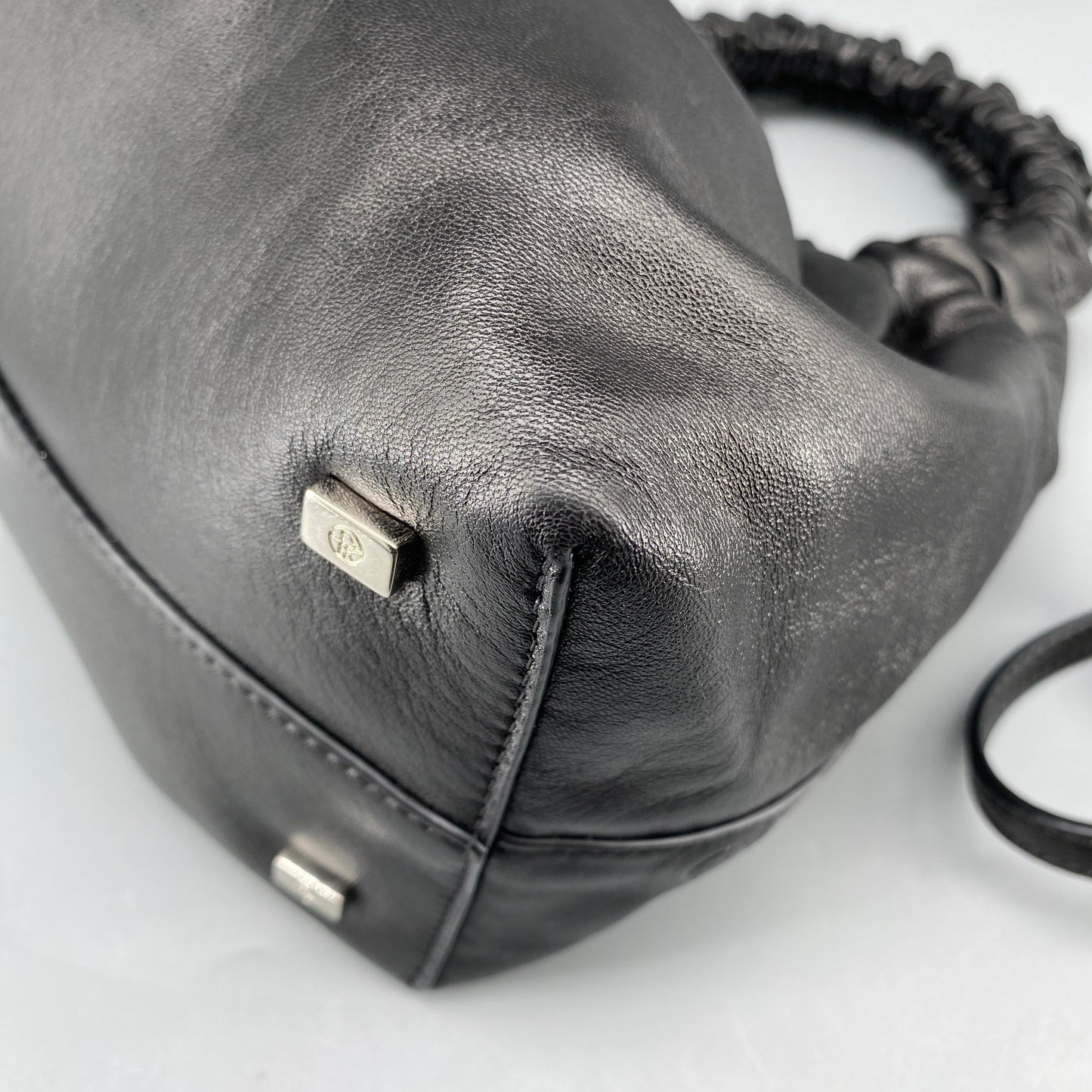 The Row Double Circle Bag Soft Black Leather Shoulder Bag