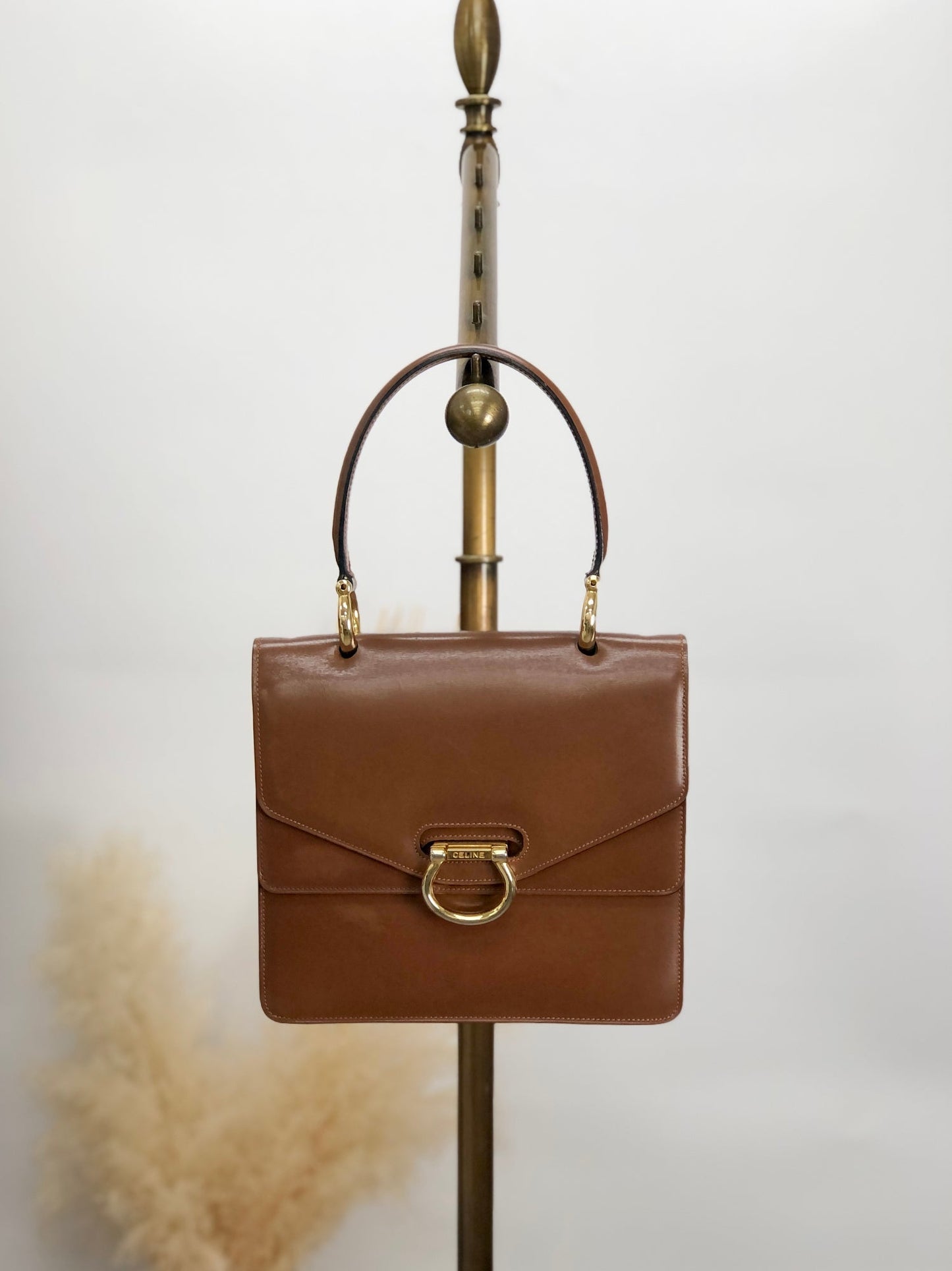 CELINE Horse Bit Double Flap Handbag Brown yxn6s8
