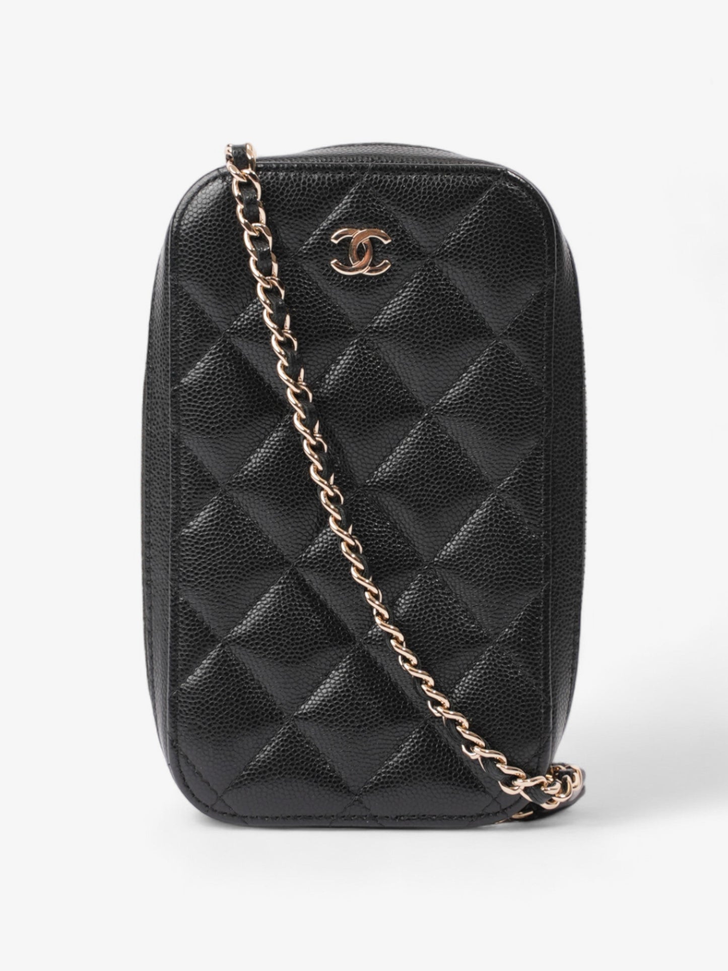 Chanel Quilted Phone Holder Black Caviar Leather