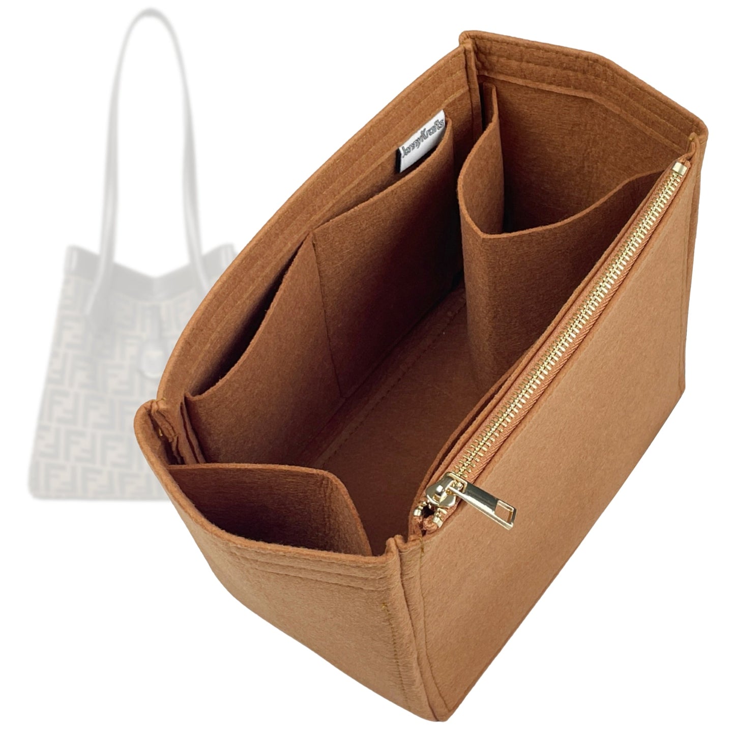 Organizer for [Origami Medium Bag, Fendi] Bag Insert (Felt, Long Zip and Open Compartment)