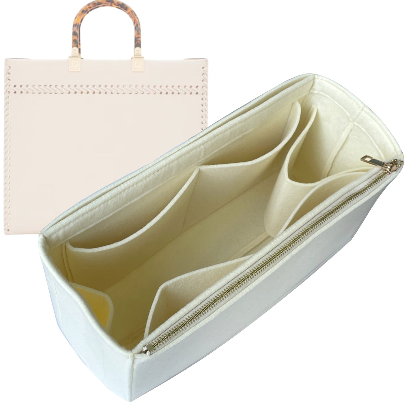 Organizer for [Sunshine Small, Fendi] Bag Insert (Felt, Full-width Zip and Open Pocket)