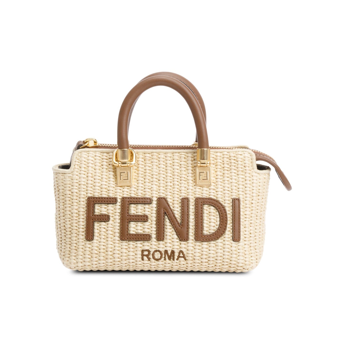 Fendi 2024 Neutral Raffia By the Way Mini Boston Bag