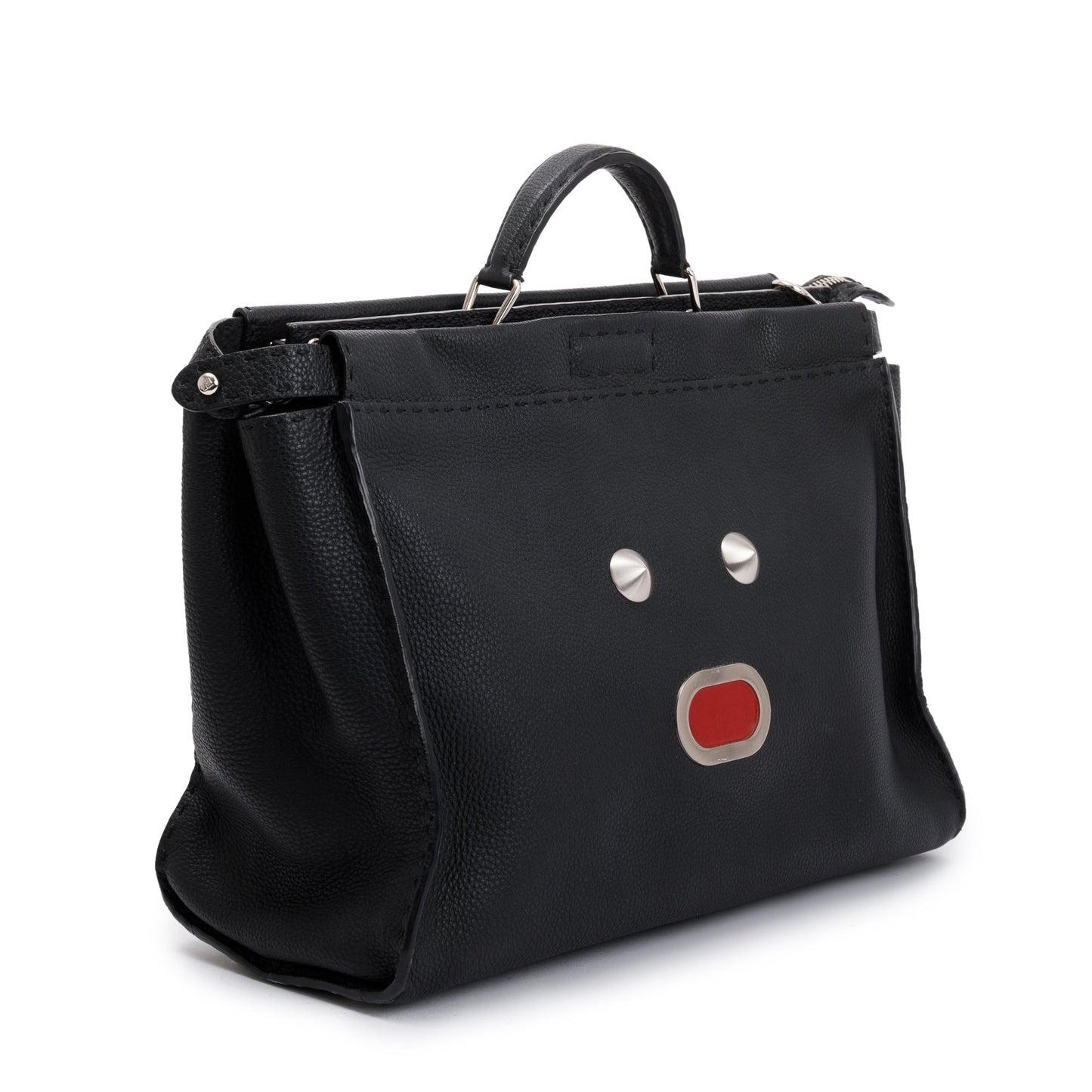 Fendi Black Calfskin Leather Faces XL Peekaboo Bag