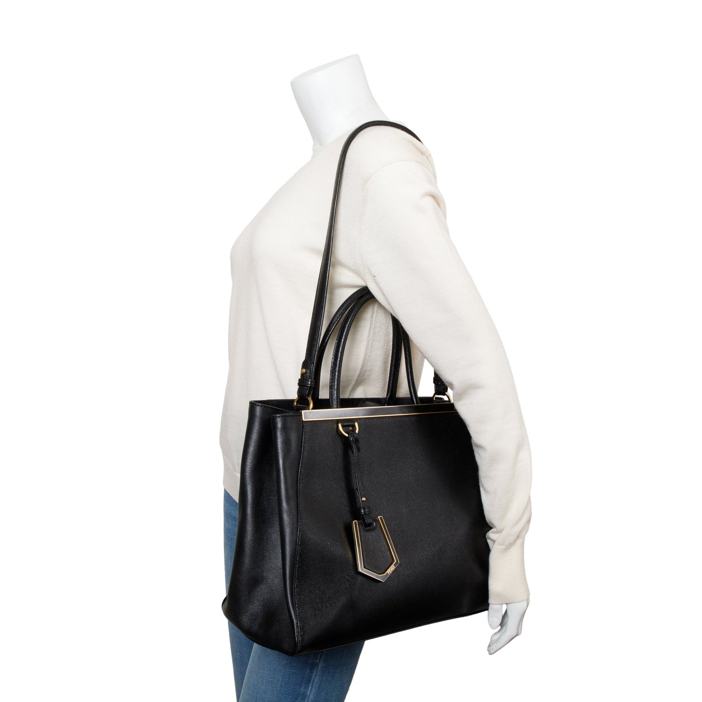 Fendi Black Vitello Elite Leather Medium 2Jours Tote