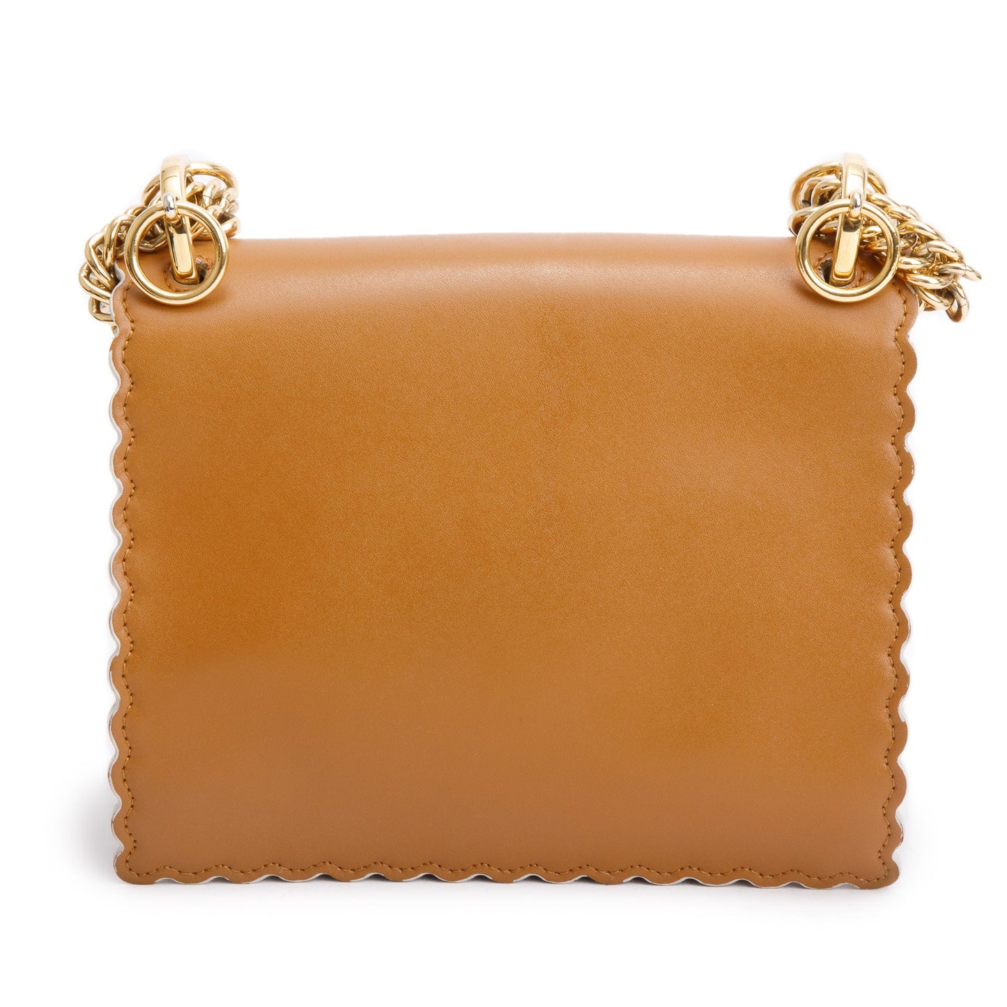Fendi Brown Calfskin Leather Small Kan I Scallop Shoulder Bag