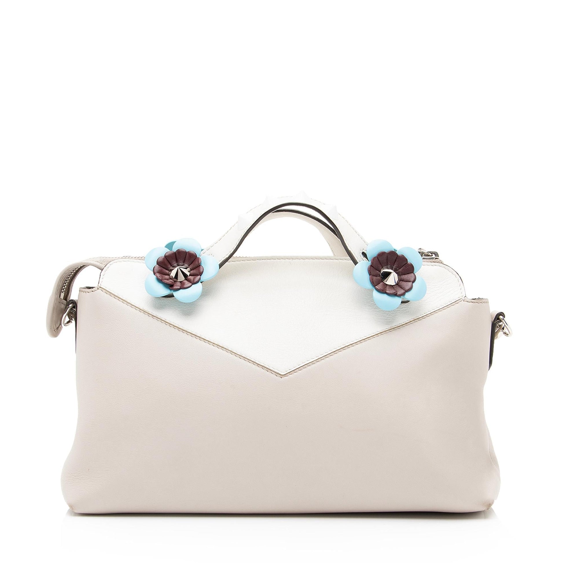 Fendi Calfskin Flowerland Studded By The Way Medium Boston Bag