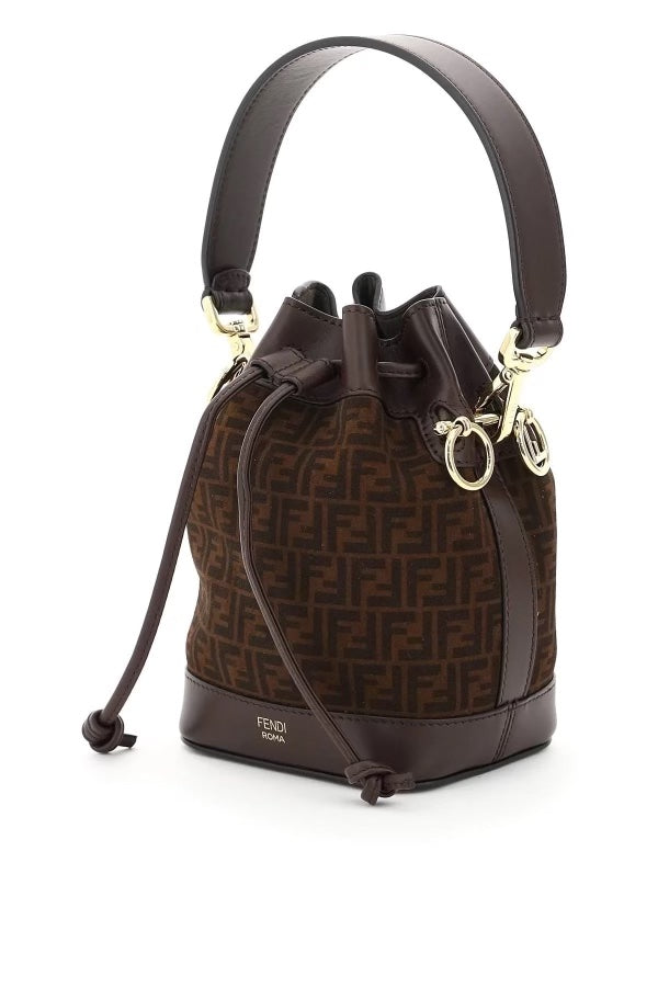 FENDI FF MINI SUEDE AND LEATHER MON TR SOR BUCKET BAG