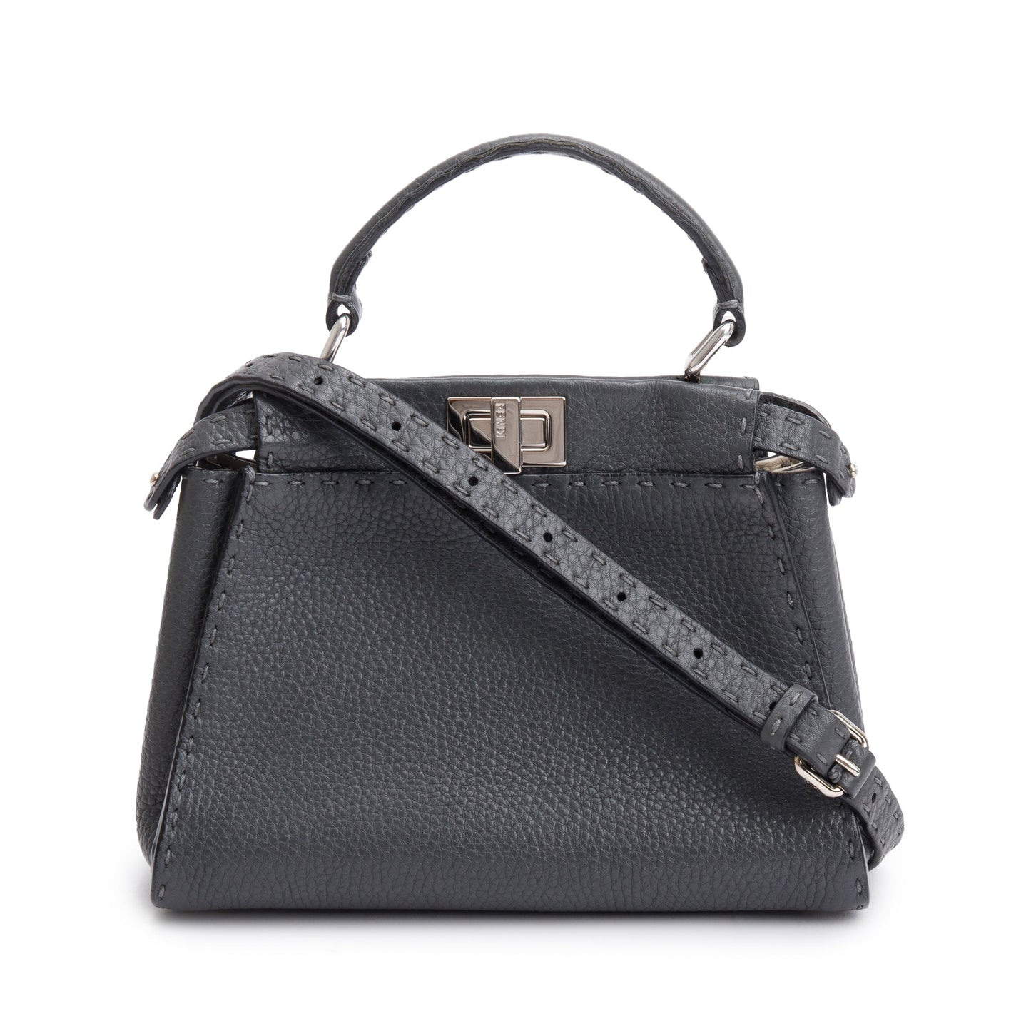 Fendi Grey Calfskin Leather Mini Selleria Peekaboo Bag