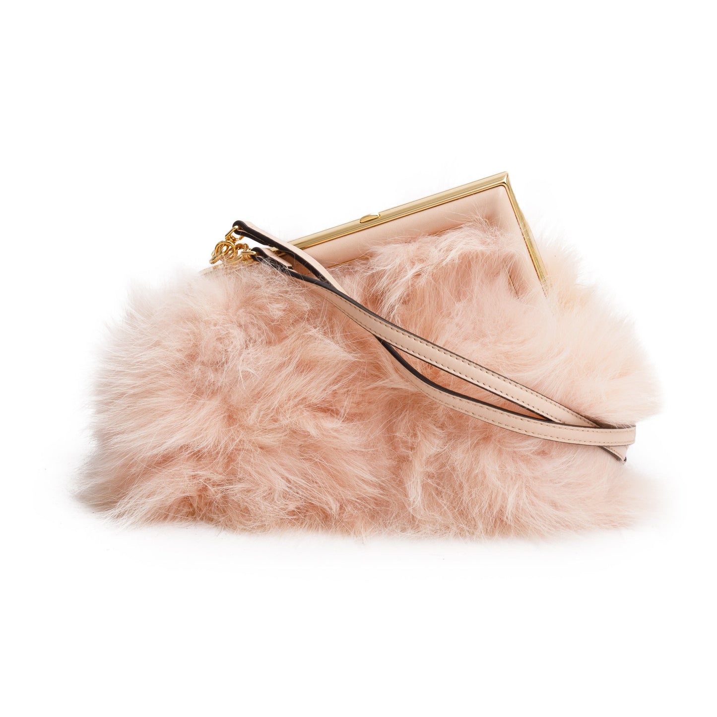 Fendi Pink Nappa Leather Fox Fur Small Fendi First Bag
