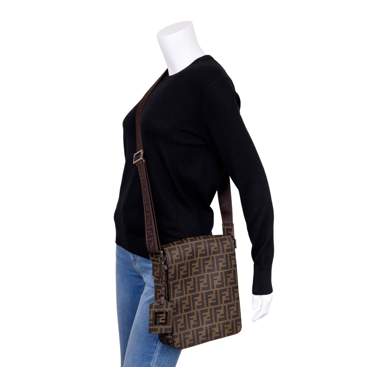 Fendi Small FF Zucca Coated Canvas Flap Messenger Bag