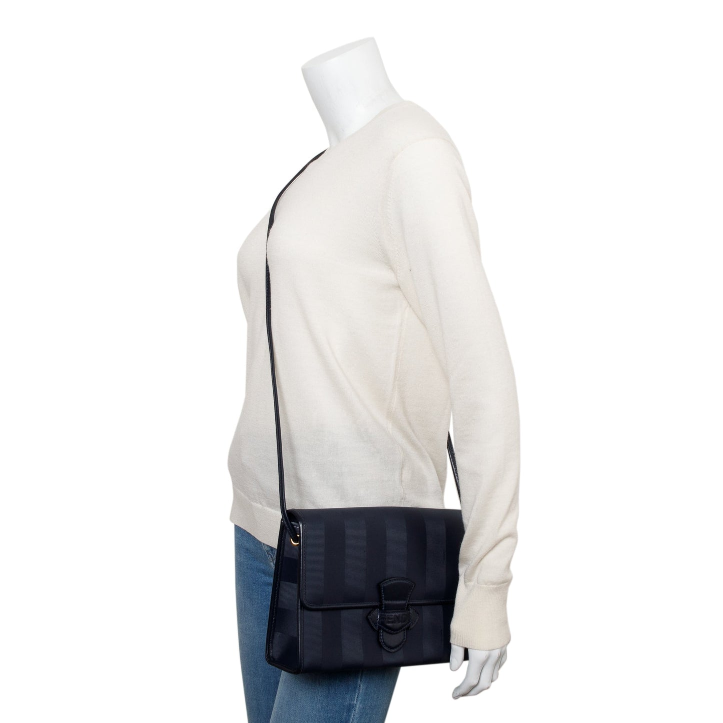 Fendi Navy Pequin Coated Canvas Crossbody Bag