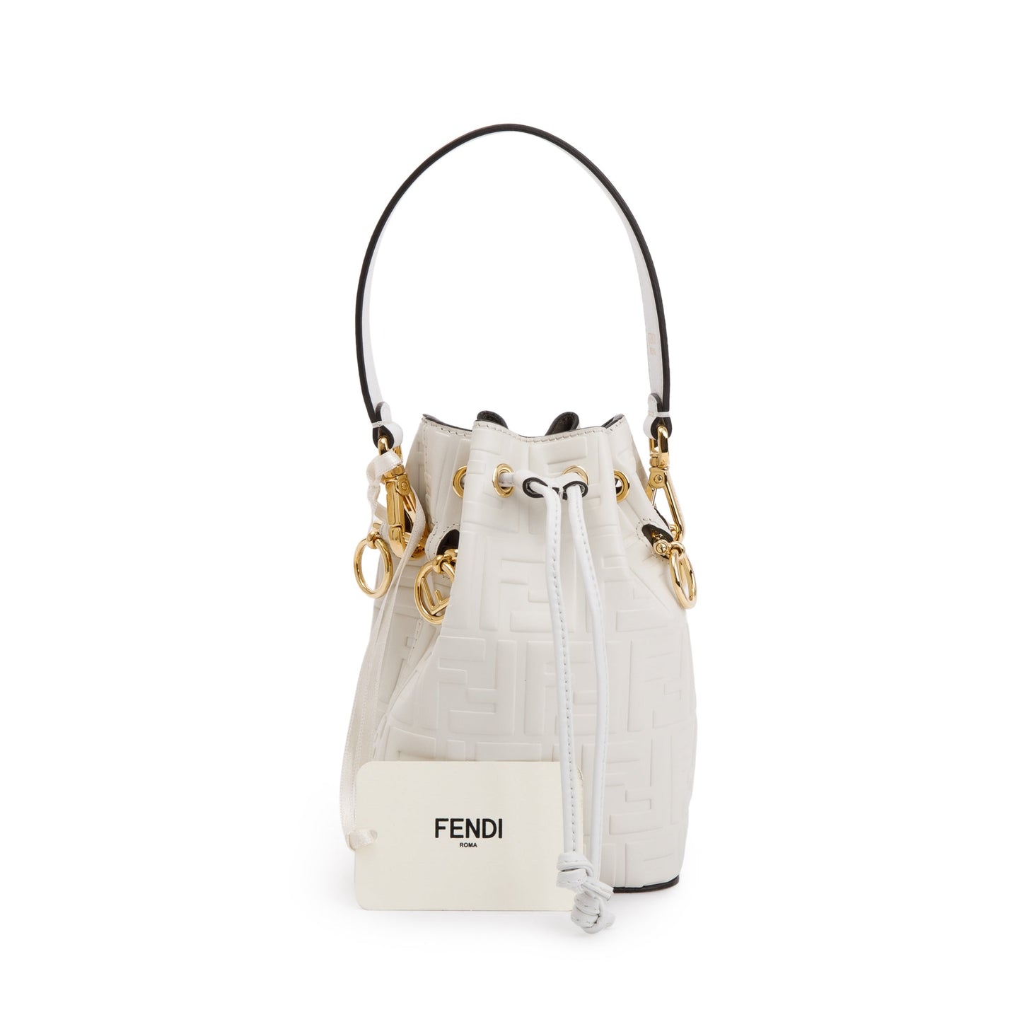 Fendi White FF Embossed Calfskin Leather Mini Mon Tresor Bucket Bag