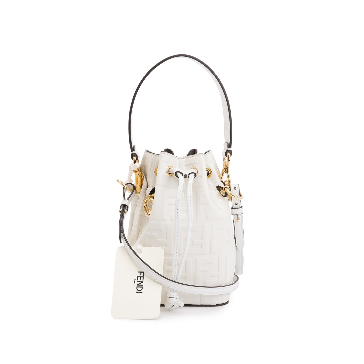 Fendi White FF Embossed Calfskin Leather Mini Mon Tresor Bucket Bag