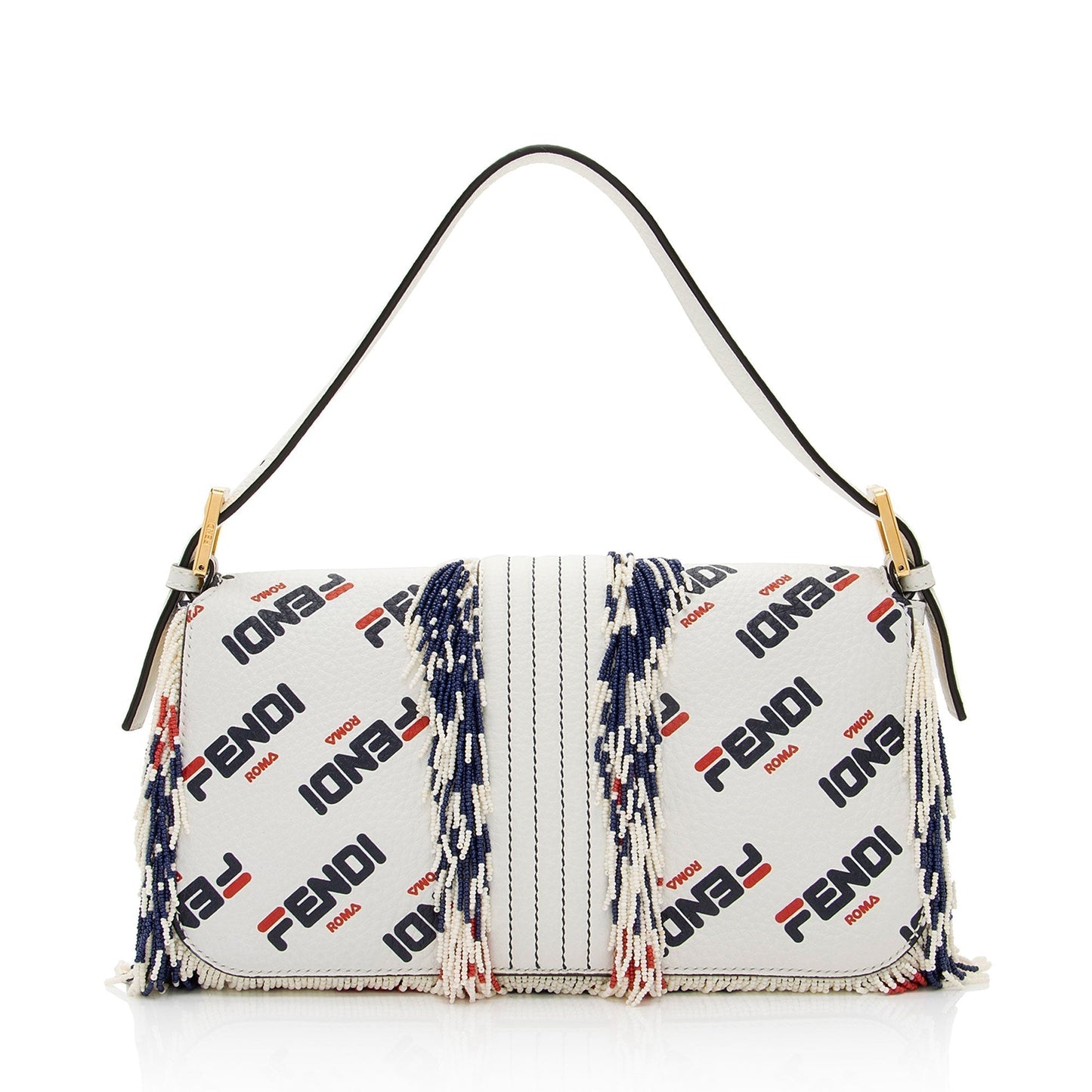 Fendi X Fila Mania Calfskin Beaded Baguette Shoulder Bag