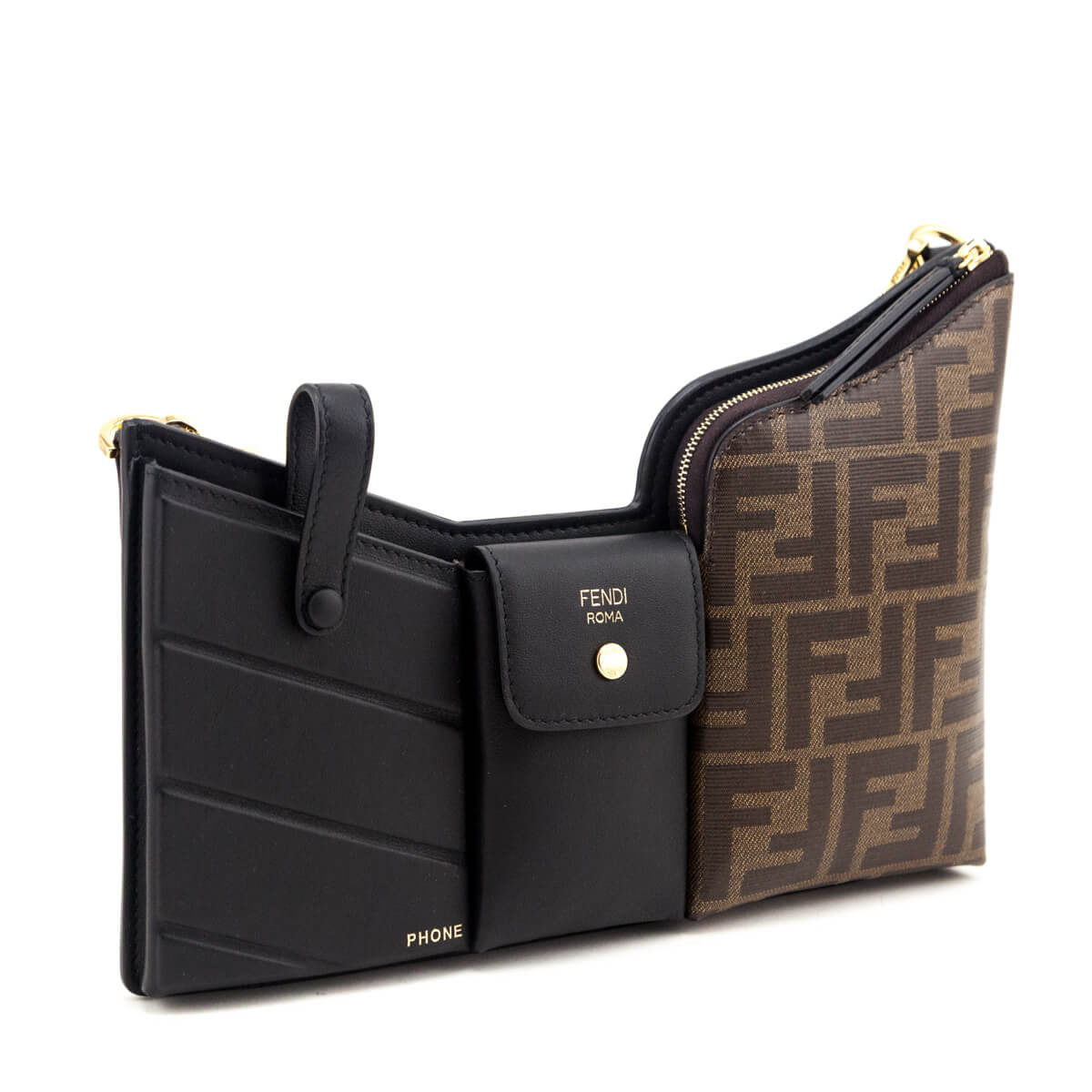 Fendi Black Vitello Grace Glazed Fabric FF 1974 3 Pocket Mini Crossbody Bag