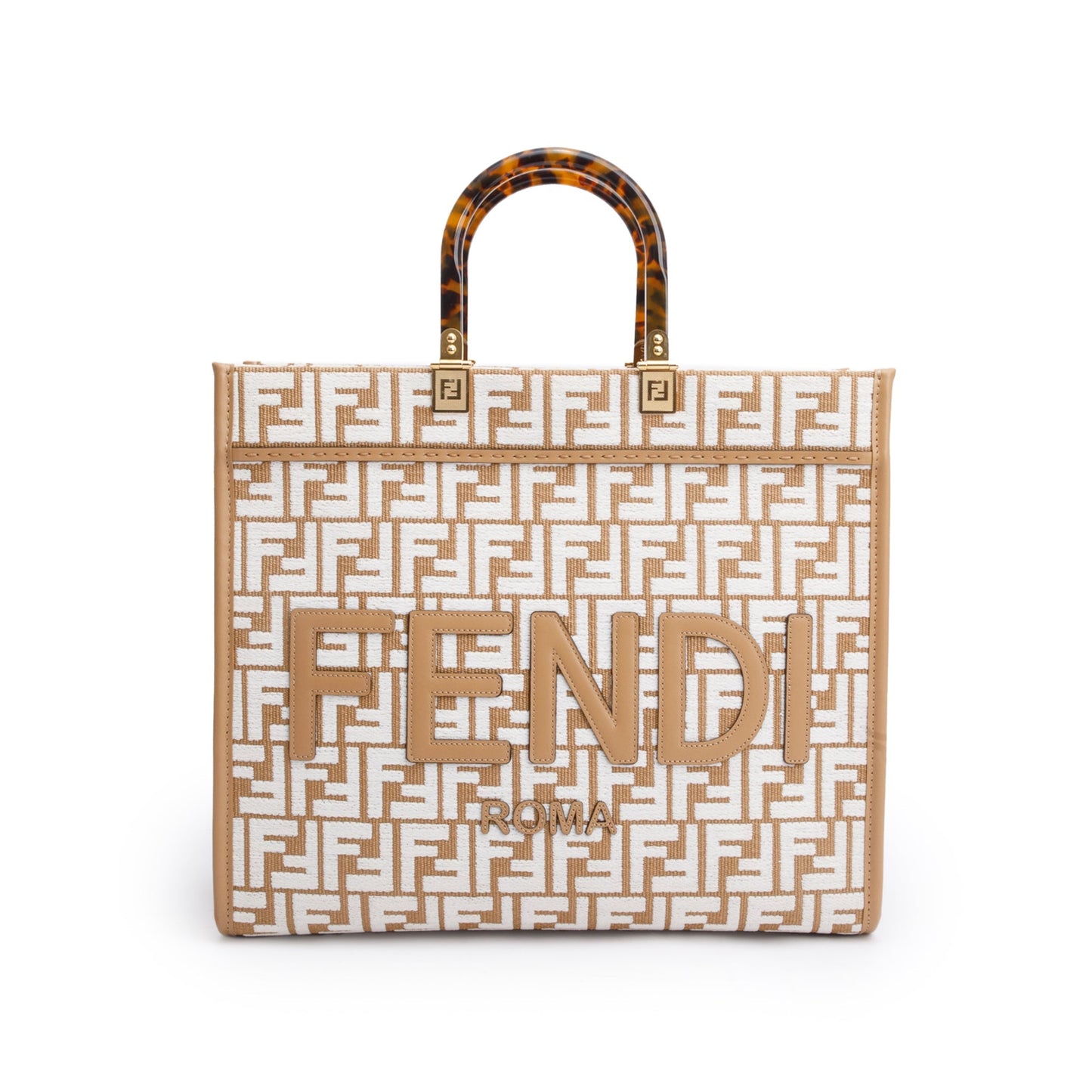 Fendi Beige Zucca FF Raffia Medium Sunshine Tote Bag