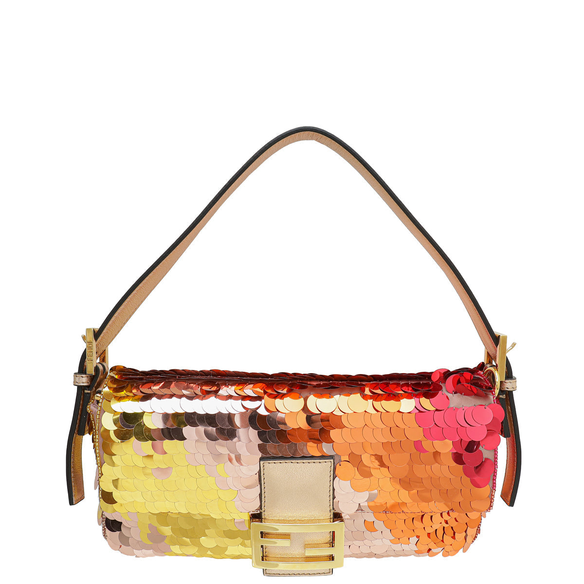 Fendi Rose Poudre Satin Baguette Bag Sequin Embellished Medium Bag