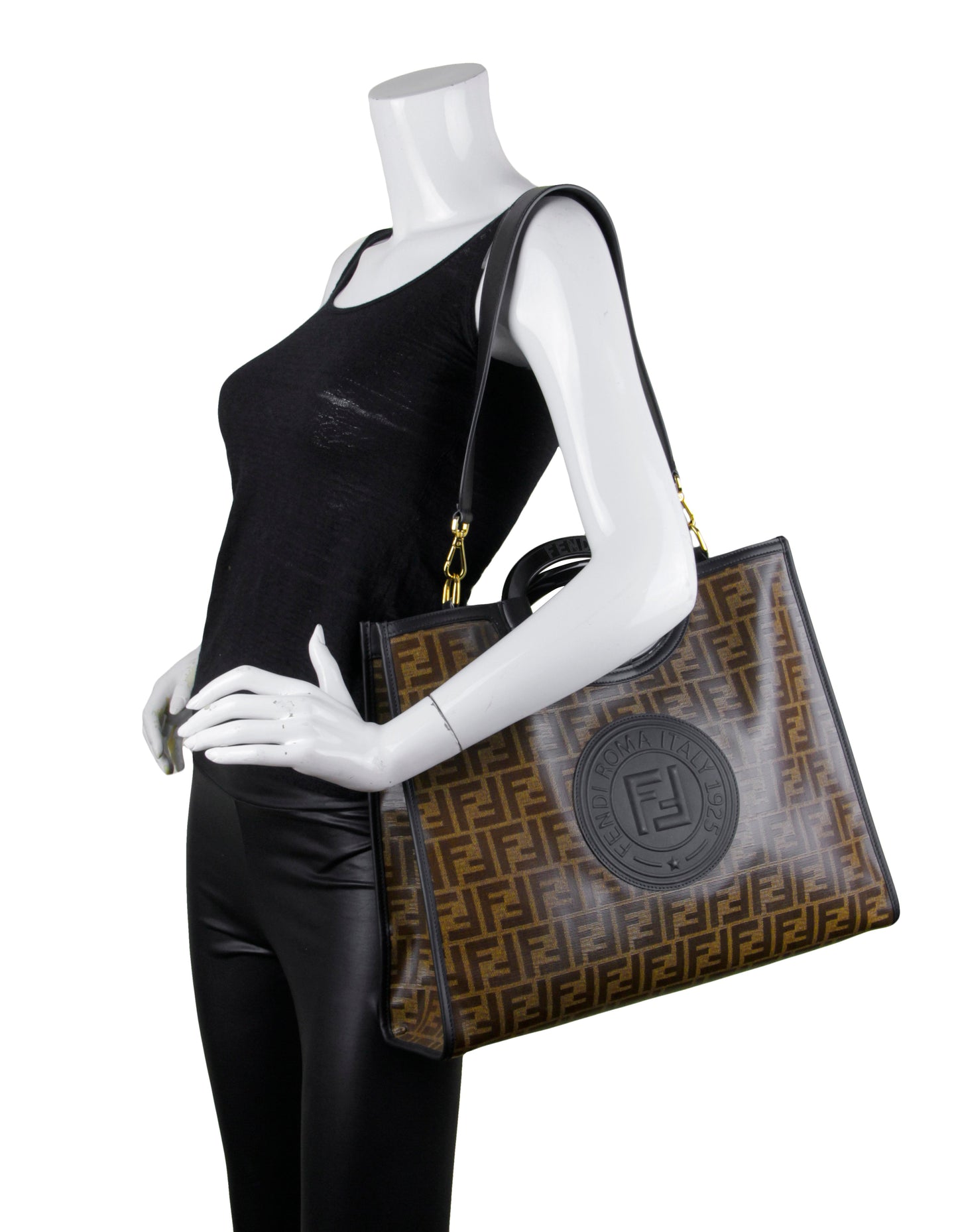 Fendi Mogano Panna Glazed Fabric Monogram FF 1974 Medium Tote