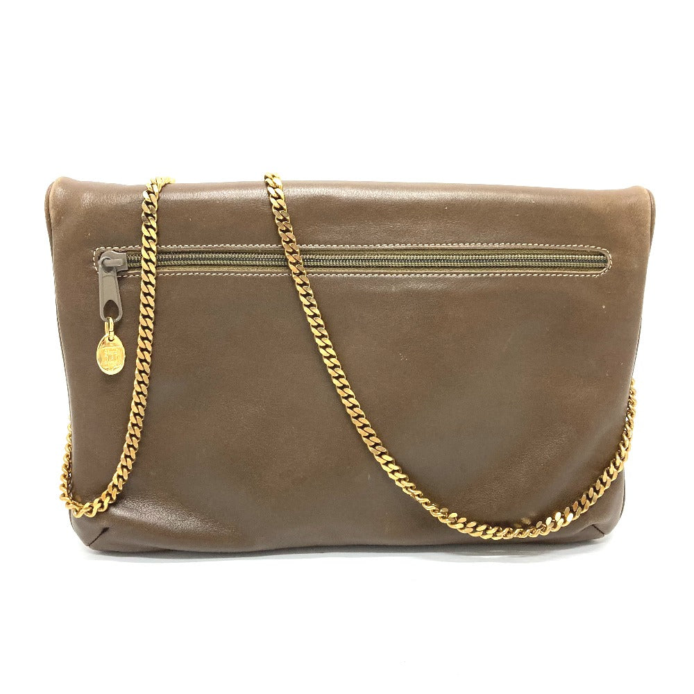 CELINE Shoulder Bag leather Brown logoMetal Women