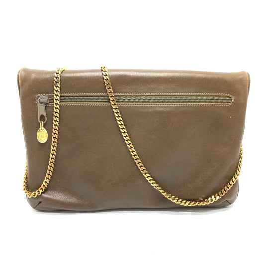 CELINE Shoulder Bag leather Brown logoMetal Women