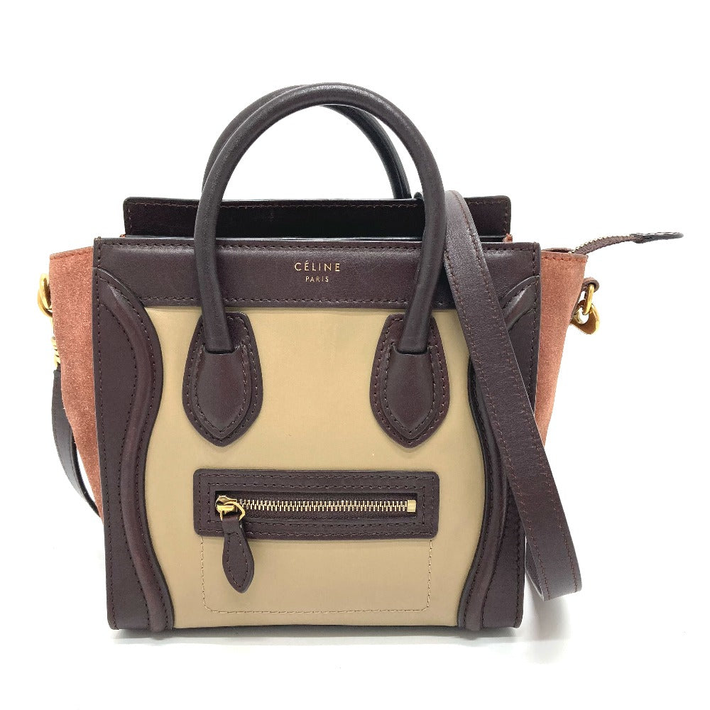 CELINE Handbag Leather / suede Brown x beige luggage nano shopper Women Secondhand