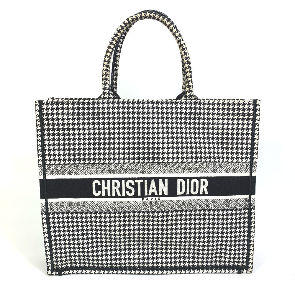 Dior Tote Bag canvas White / black Houndstooth Shoulder Bag Hound Tooth Embroidery Women