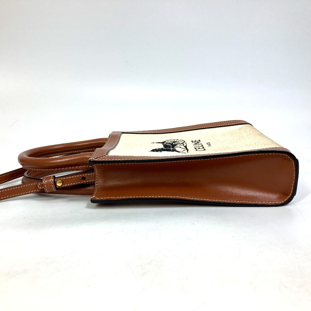 CELINE Shoulder Bag. Canvas / leather beige Carriage Vertical hippo mini Women Secondhand