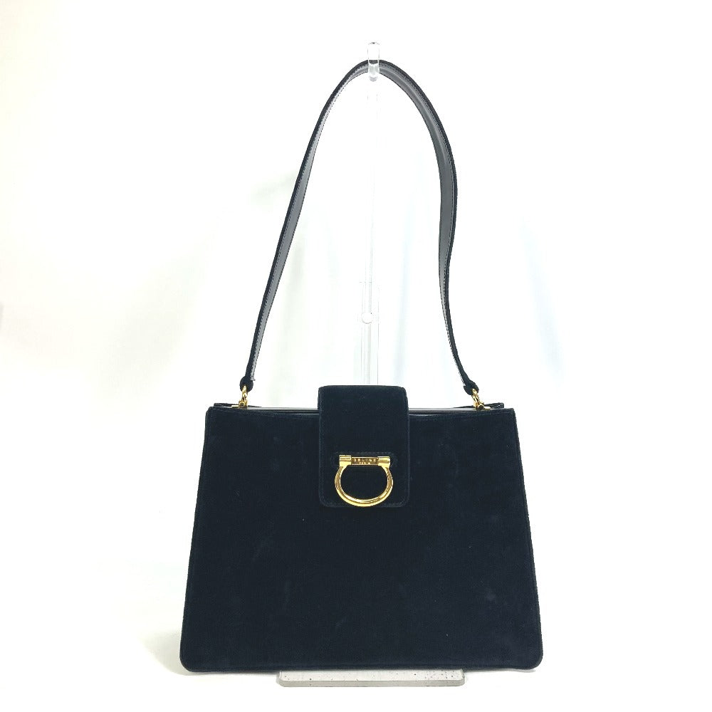 CELINE Shoulder Bag Velor / leather black Gamaguchi Women Secondhand