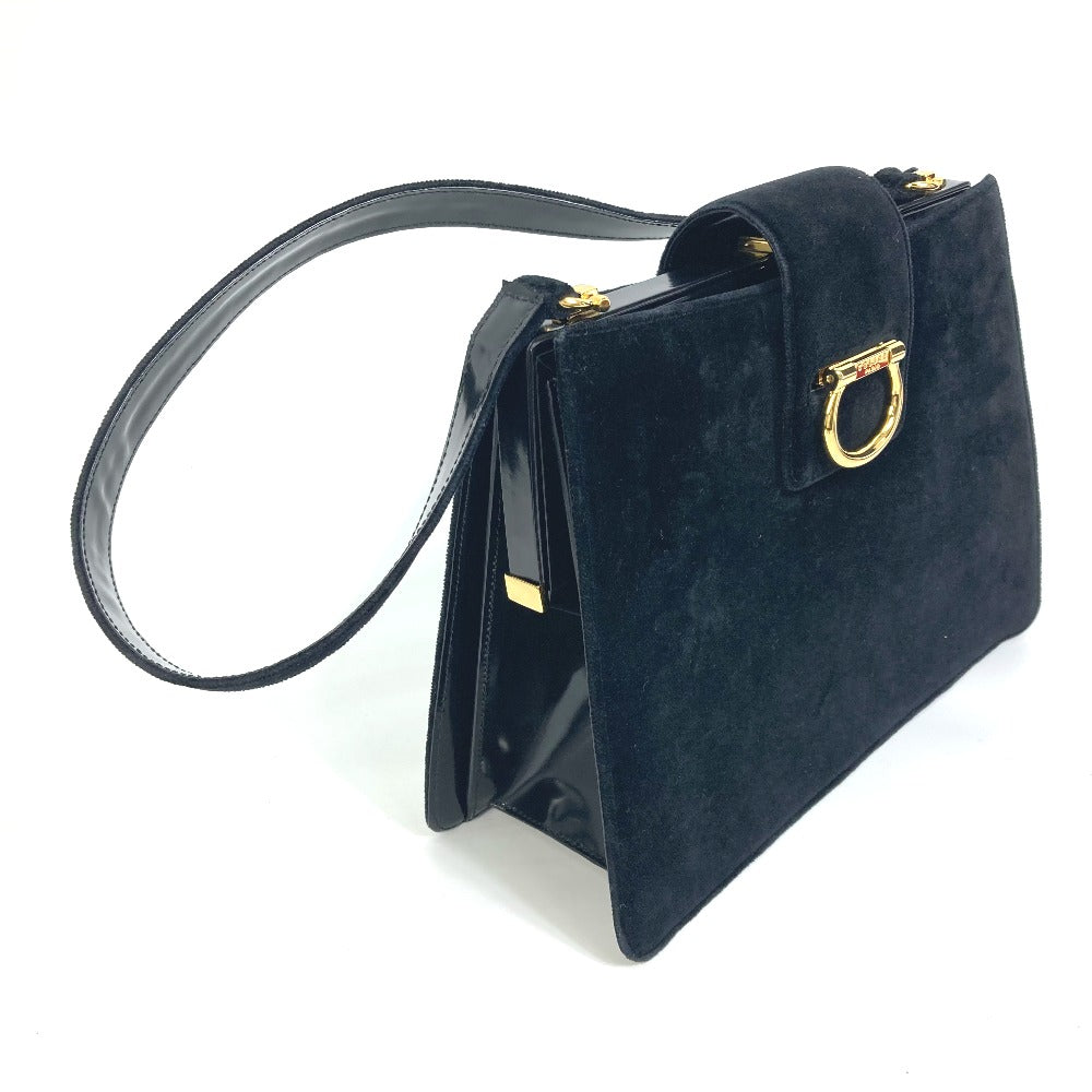 CELINE Shoulder Bag Velor / leather black Gamaguchi Women Secondhand