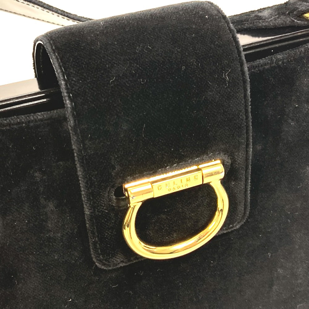 CELINE Shoulder Bag Velor / leather black Gamaguchi Women Secondhand