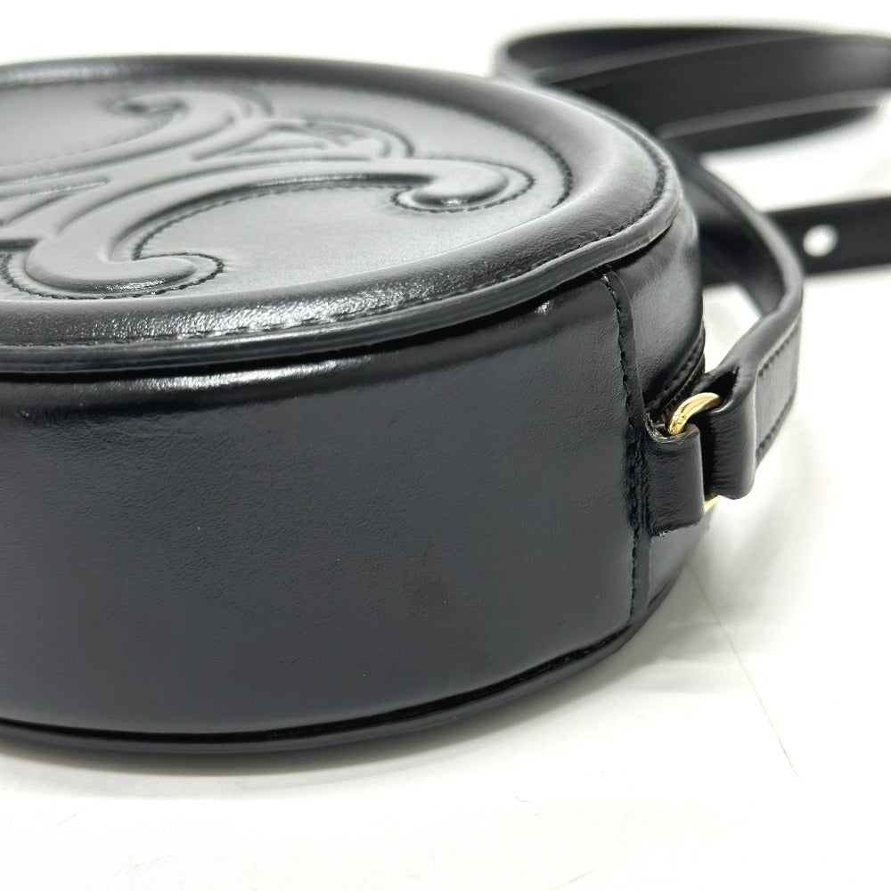 CELINE Shoulder Bag leather black Triomphe Oval Purse Cuir Women