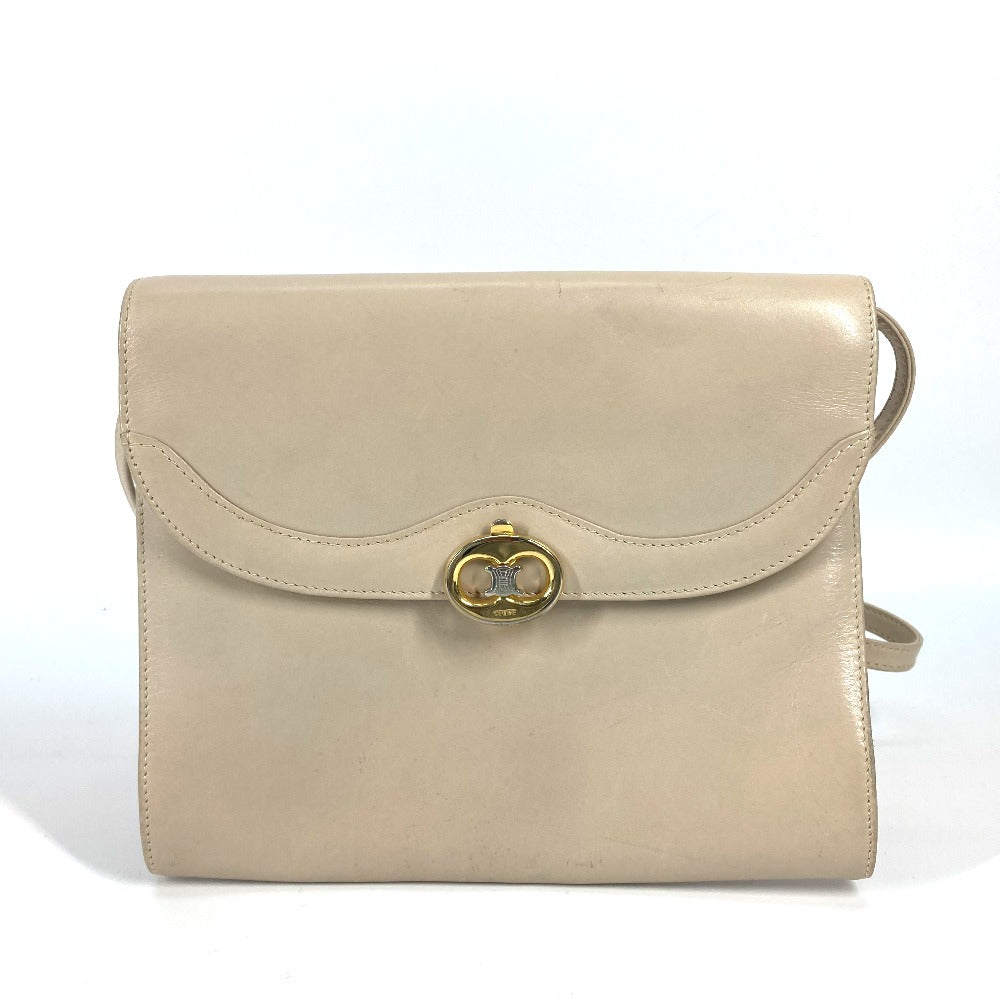CELINE Shoulder Bag leather beige Pochette bag Crossbody Triomphe Women Secondhand