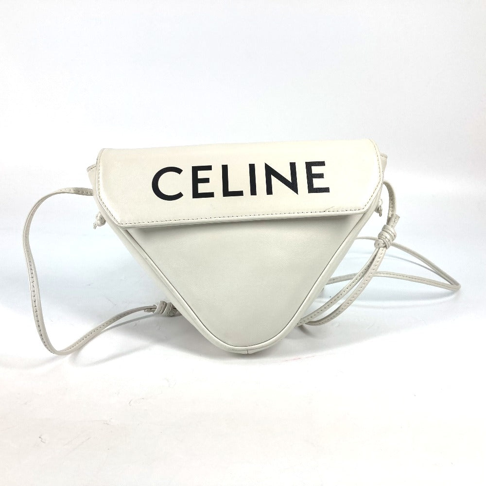 CELINE Shoulder Bag leather white Triangle logo triangle Women Secondhand