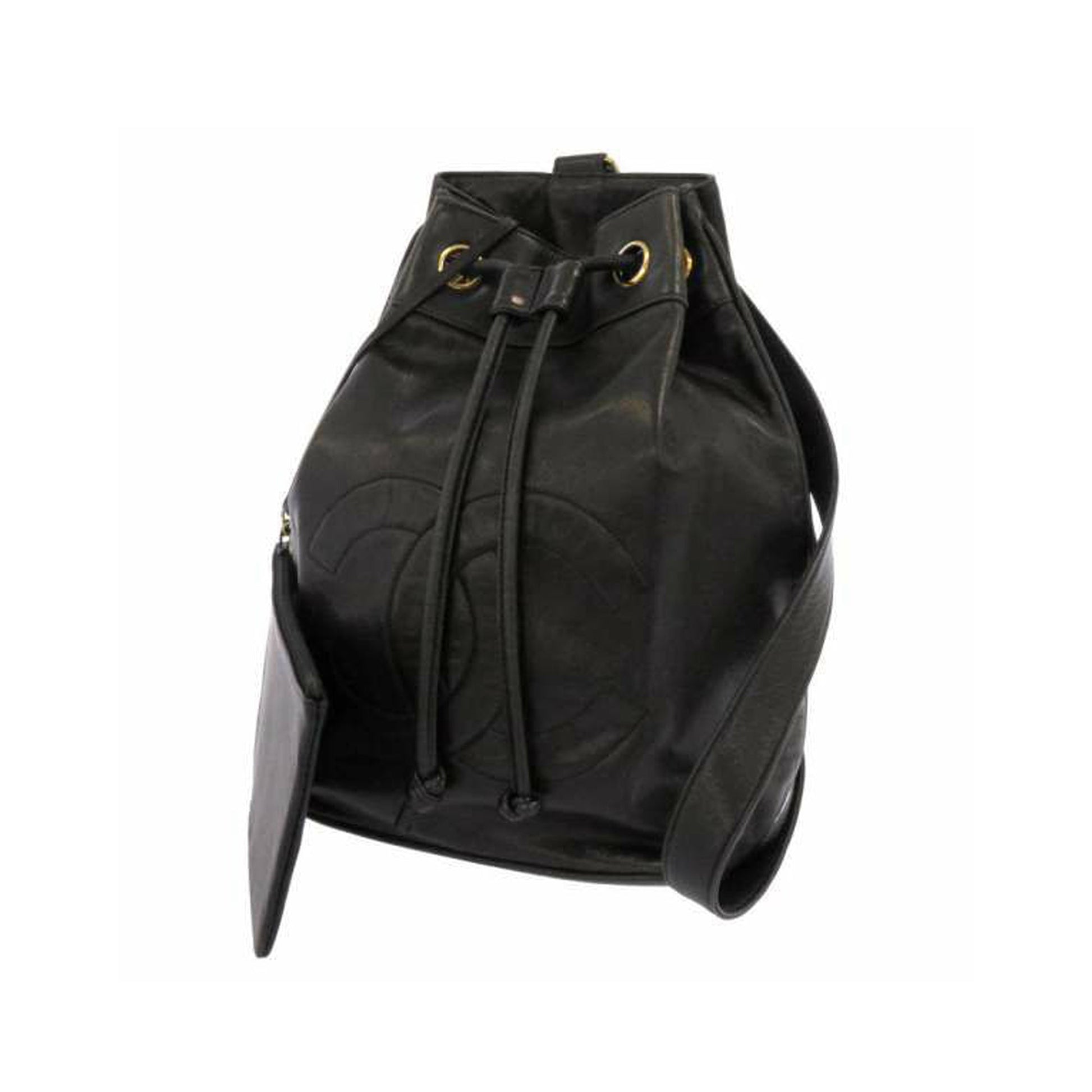 Chanel CC Lambskin Leather Backpack Black Backpack - Rovelle Bags