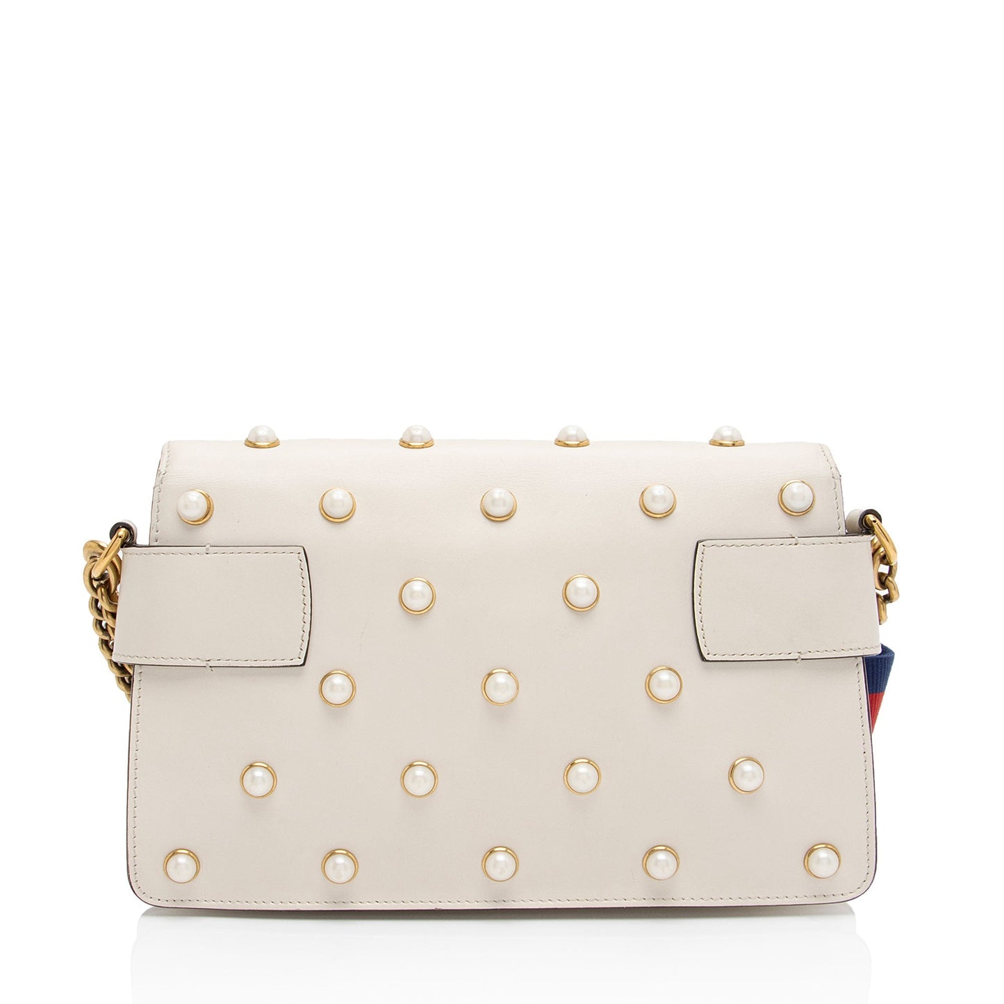Gucci Calfskin Pearl Bee Broadway Mini Shoulder Bag (SHF-tRht4u)