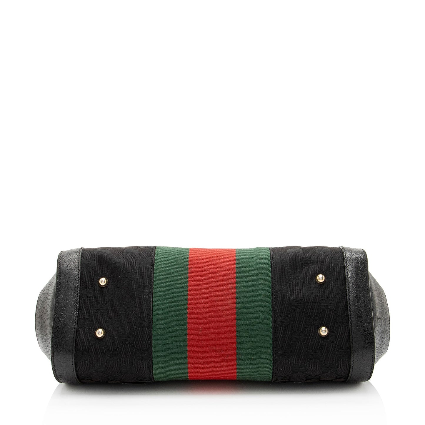 Gucci Leather Studded Web Bamboo Bullet Medium Satchel
