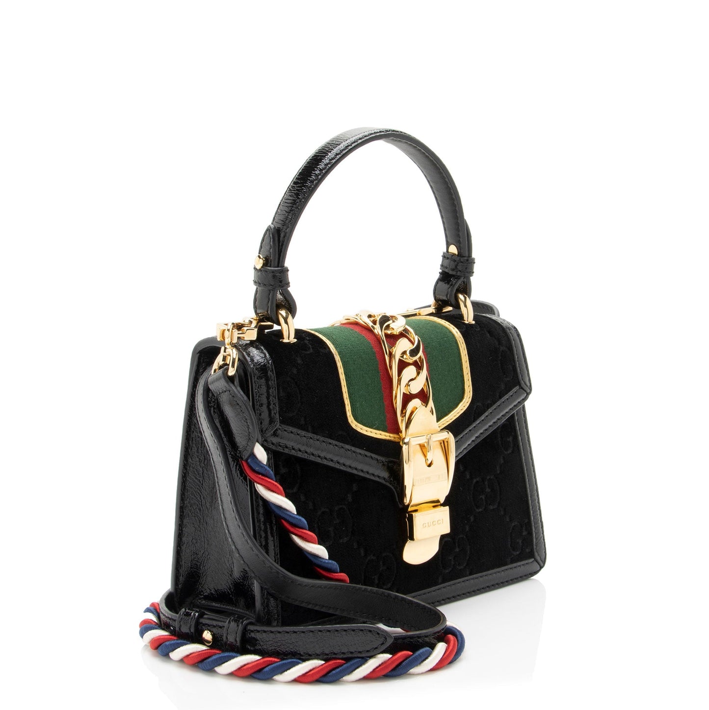 Gucci GG Velvet Web Sylvie Mini Top Handle (SHF-G3UDXc)