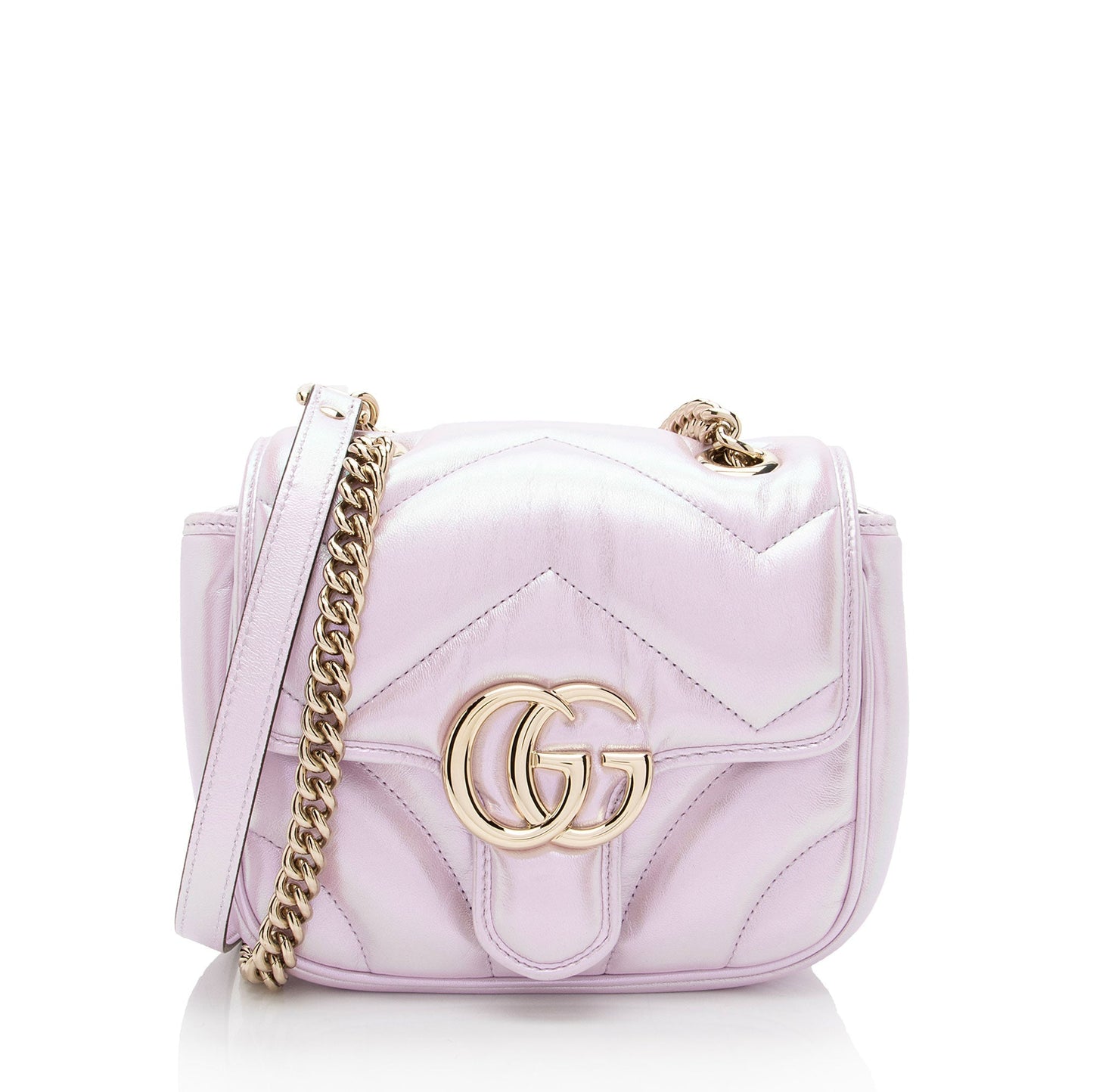 Gucci Matelasse Padded Iridescent Leather GG Marmont Square Mini Shoulder Bag