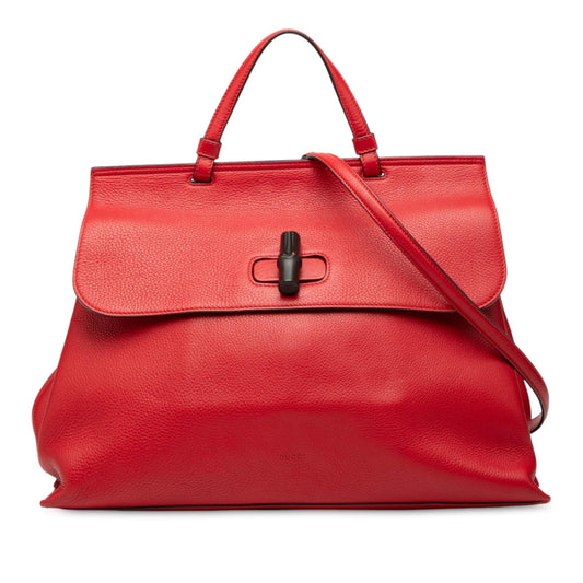 Gucci Large Leather Bamboo Daily Satchel