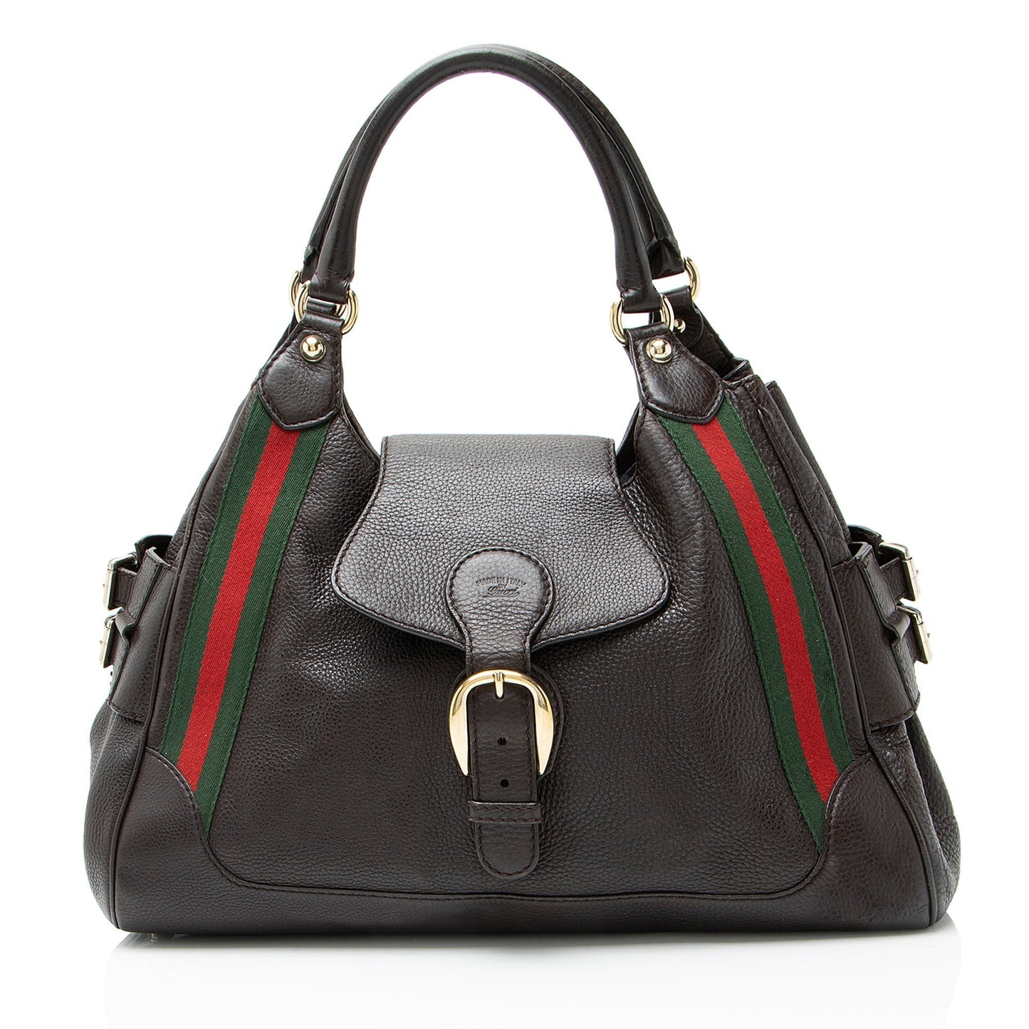 Gucci Leather Heritage Web Buckle Medium Satchel